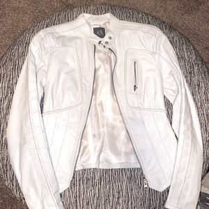 Armani X white leather jacket